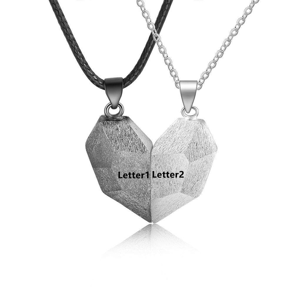 Collier breloque Coeur 2 lettre personnalisée Avec aimant pour Couple