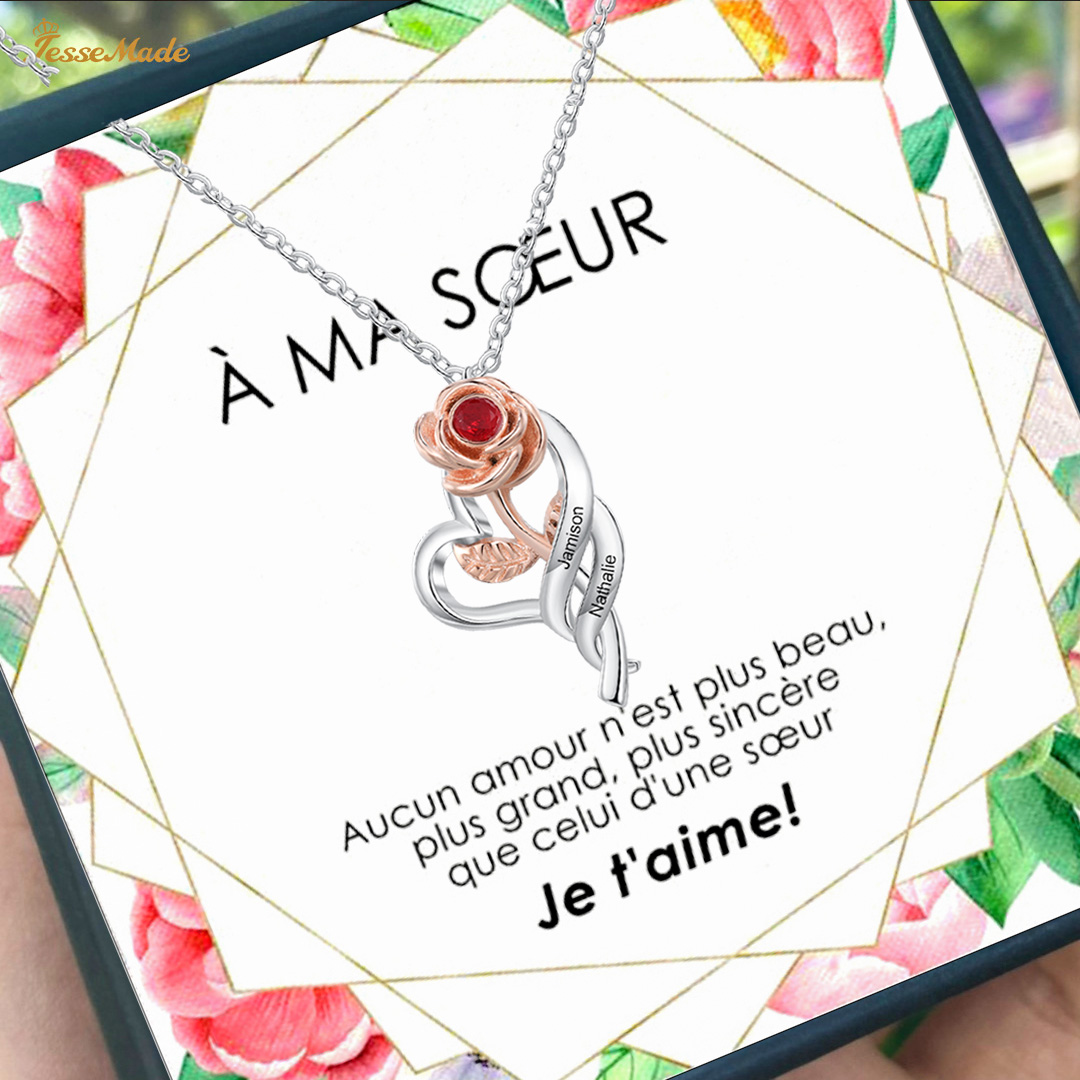 A ma soeur - Collier Coeur Rose 2 Prénom Personnalisé｜Jessemade