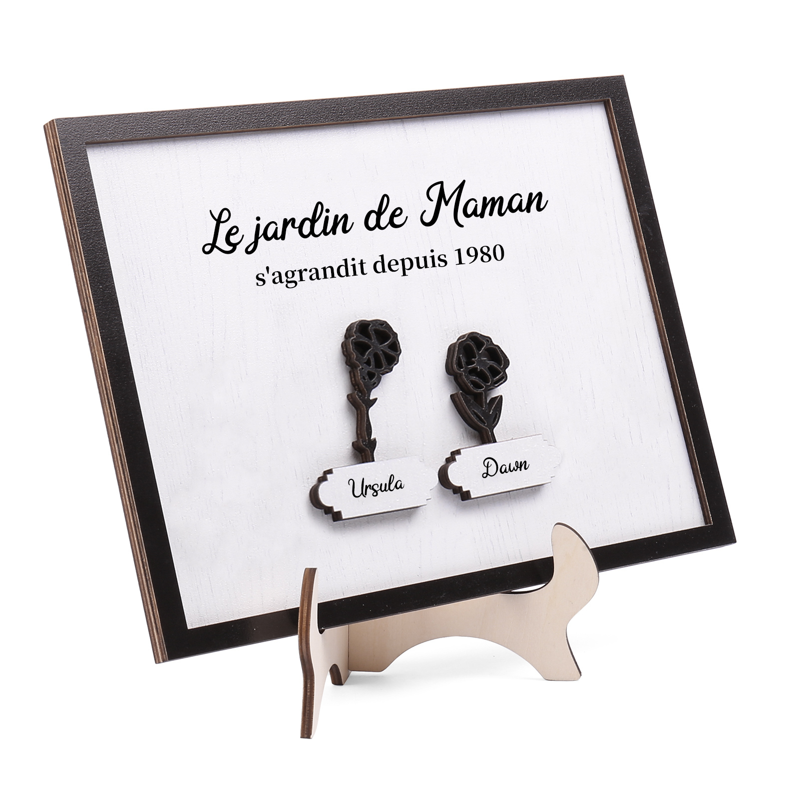 À ma Maman - Décoration en bois Fleurs 2 Prénoms Personnalisés avec Fleurs de naissance Ornement pour Famille