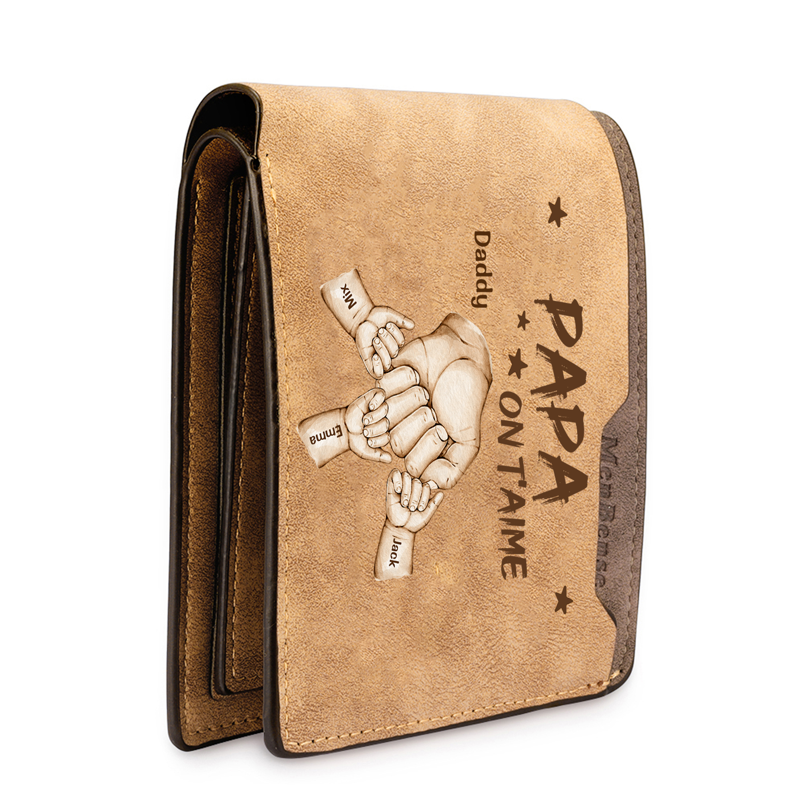 À mon Papa-Portefeuille Poings 4 Prénoms Personnalisés Classique Homme