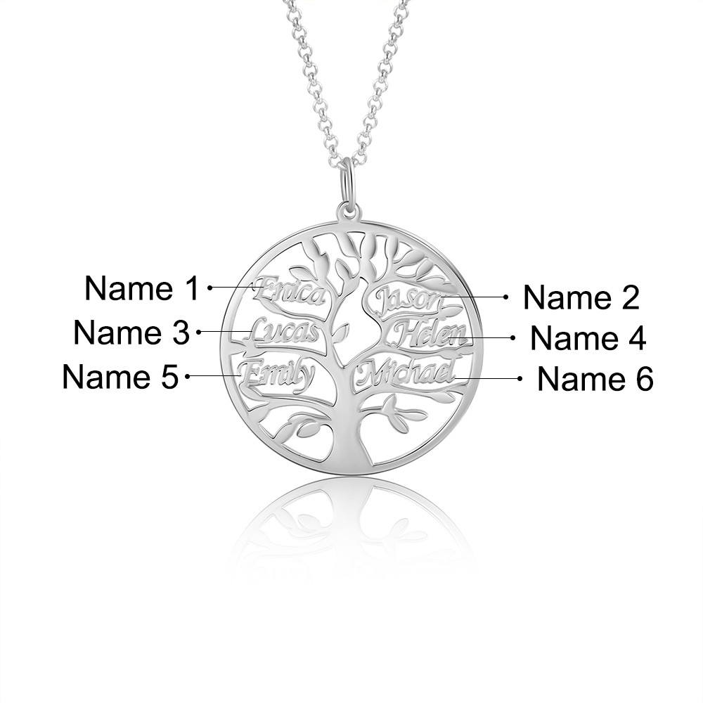 Collier Argent Arbre de vie Arbre généalogique 6 prenoms