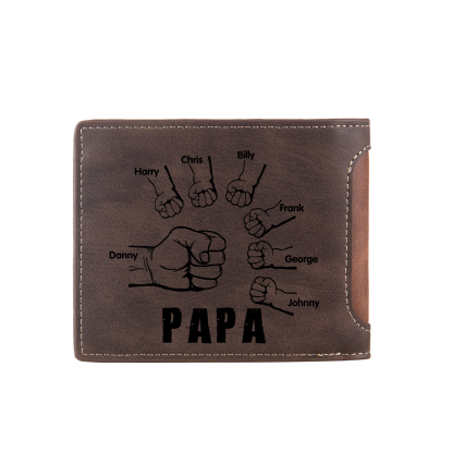 À mon Papa - Portefeuille Poings 7 Prénoms Personnalisés avec Photo Classique Homme Porte-Monnaie Carte