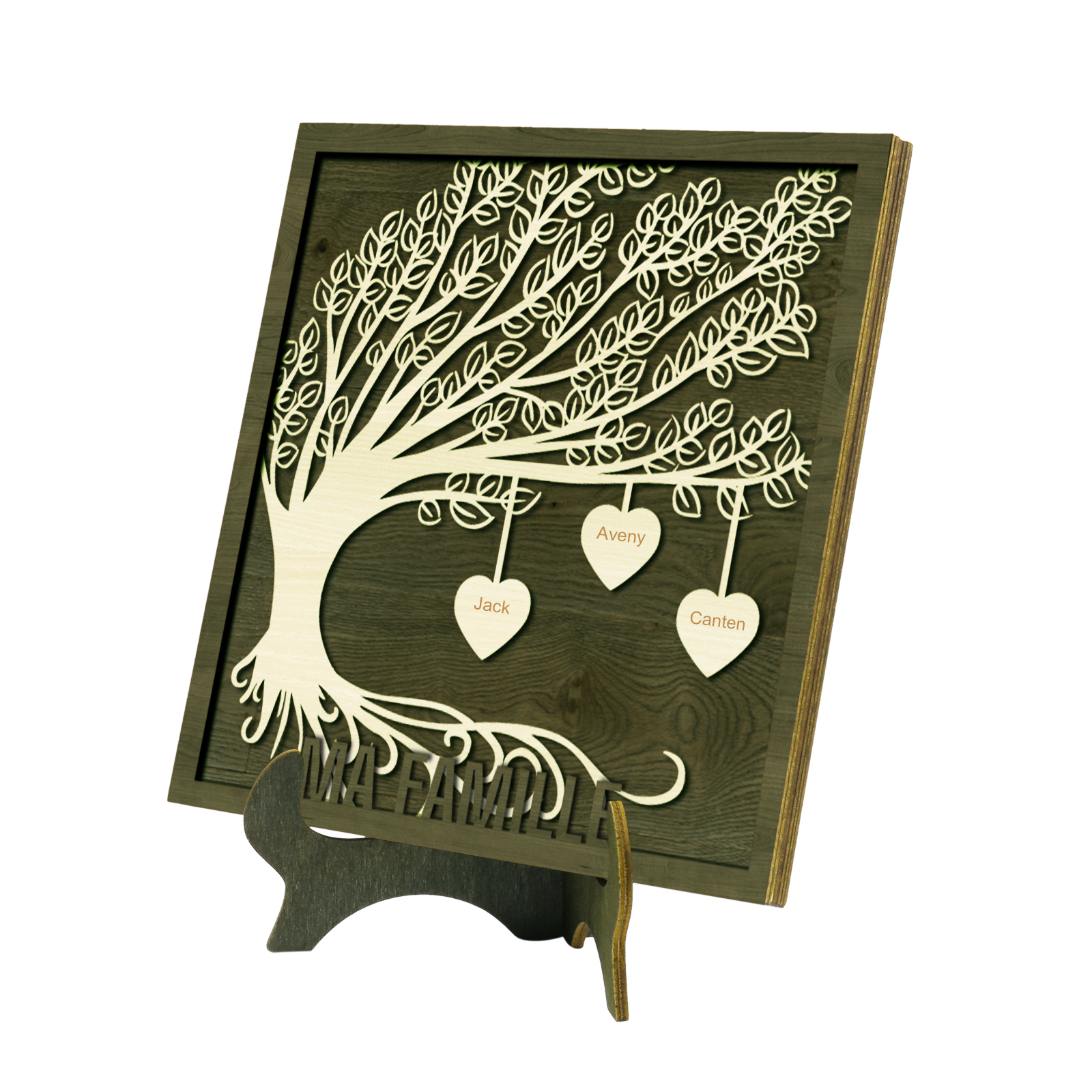 Décoration en bois Arbre de Vie 3 Prénoms Personnalisés Ornement Famille