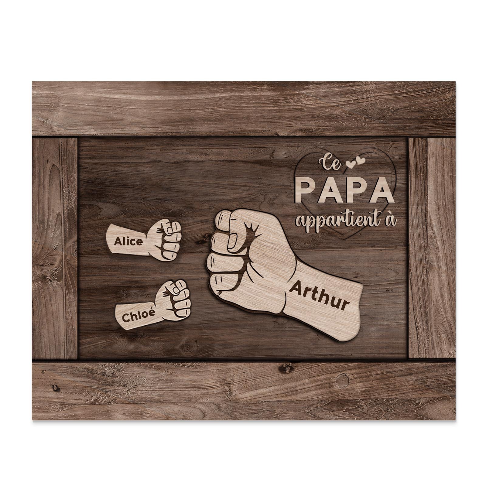 À Mon Papa/Papy-Cadre Imprimé en Bois Poings 3 Prénoms Personnalisés avec Texte