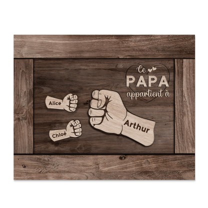 À Mon Papa/Papy-Cadre Imprimé en Bois Poings 3 Prénoms Personnalisés avec Texte