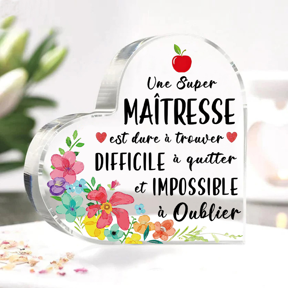 Cœur acrylique avec message pour maîtresse, cadeau remerciement personnalisé | Jessemade