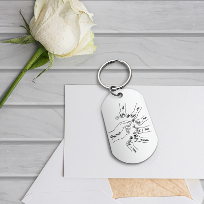 À ma Maman/Mamie - Porte-Clés 2-7 Prénoms Personnalisés Porte-Clés Mains et Fleurs