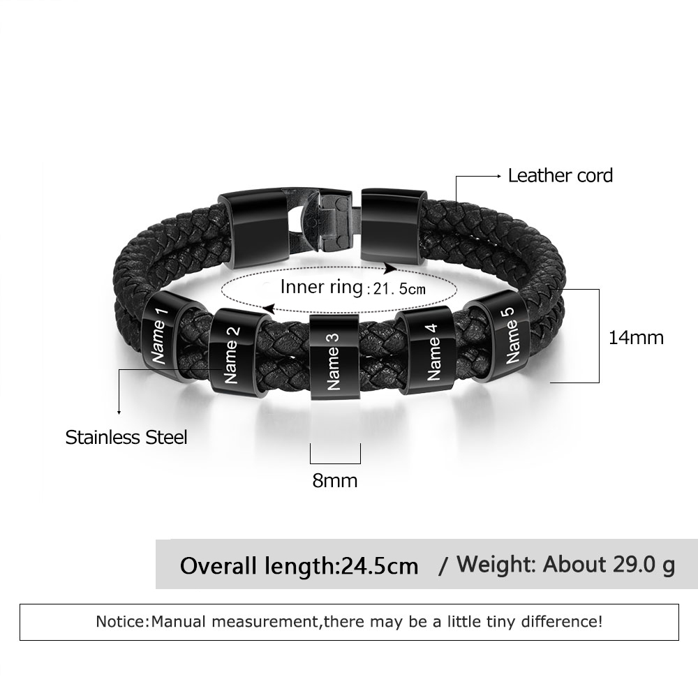 À mon homme - Bracelet en cuir tressé à perles personnalisé pour petit-ami / mari avec 5 prénoms gravés
