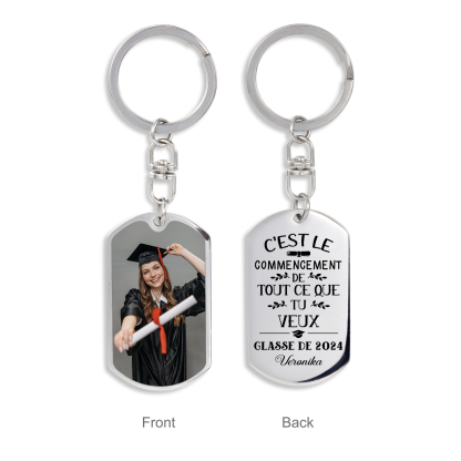 Diplômé 2024 Porte-Clés 1 Prénom et Photo Personnalisé  Cadeau pour fêter un Diplômé 
