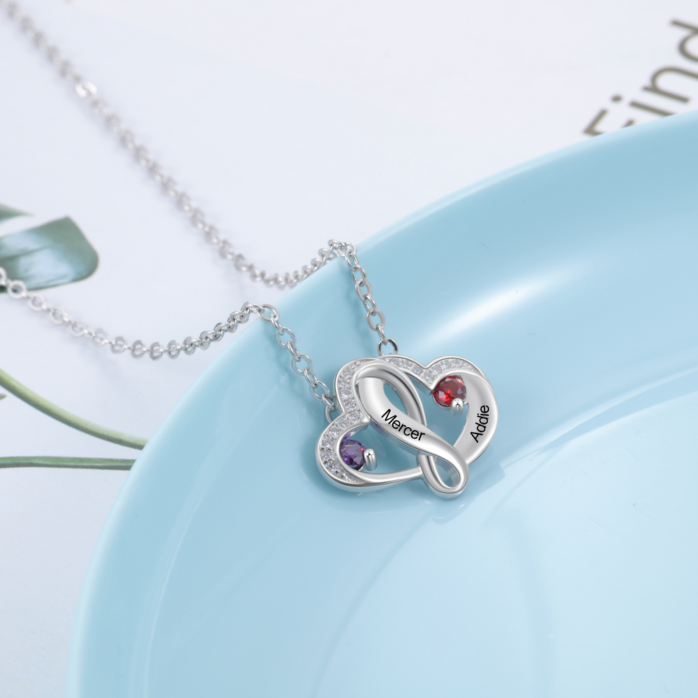 Collier 2 Prénom Personnalisé cœur argent 925
