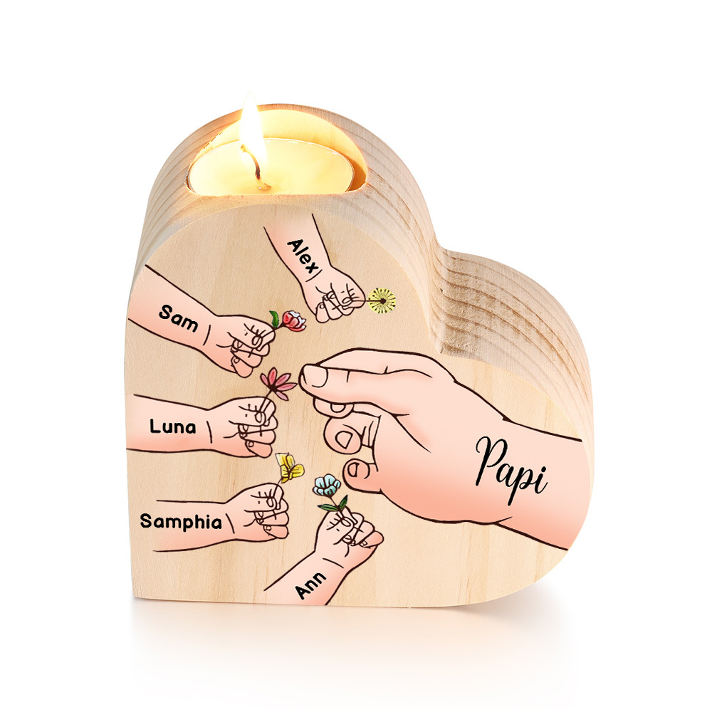 À Ma Maman/Mamie - Bougeoir en Bois Mains et Enfants 6 Prénoms Personnalisés pour Famille sans bougie