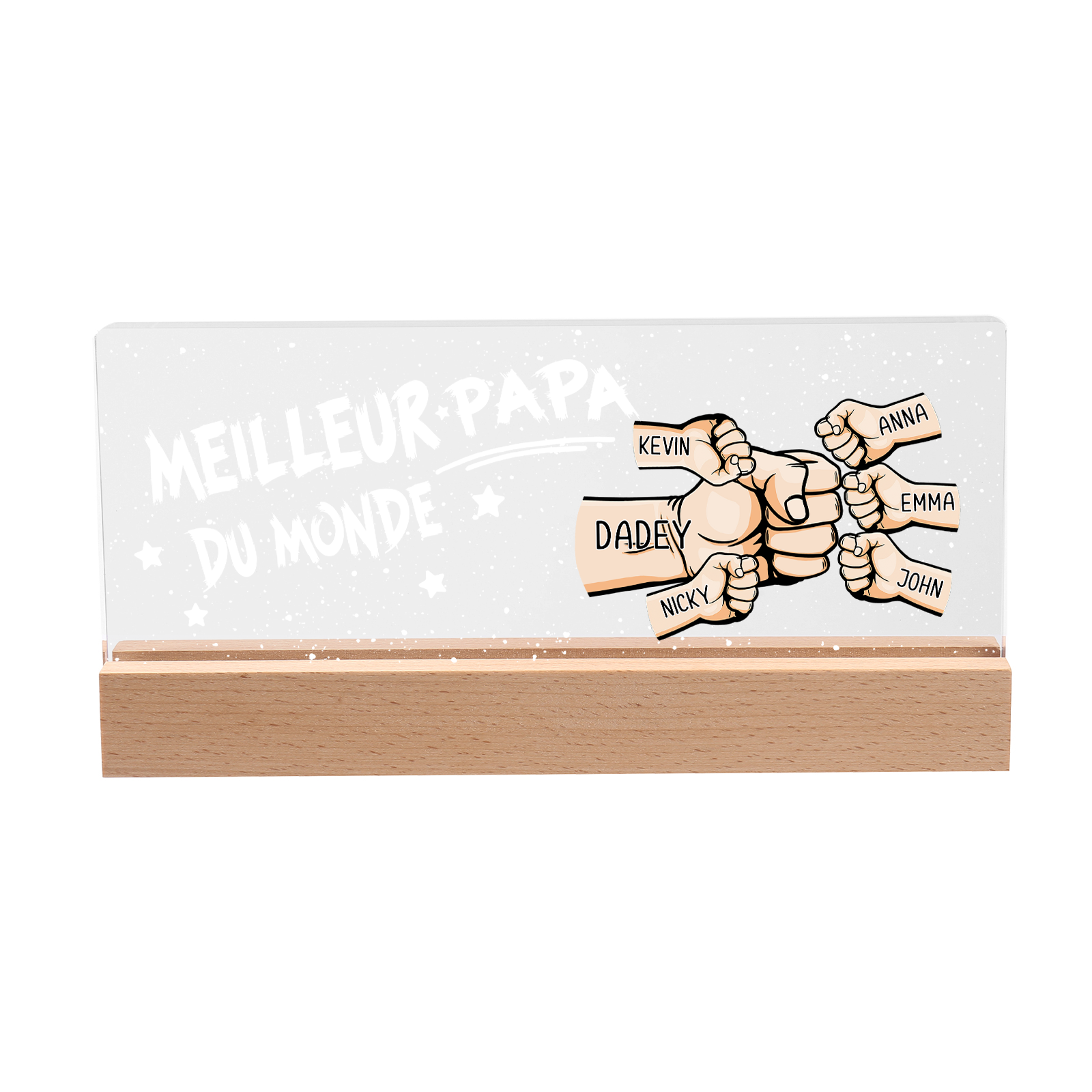 À mon Papa- Lampe de chevet LED Poings 6 Prénoms Personnalisés