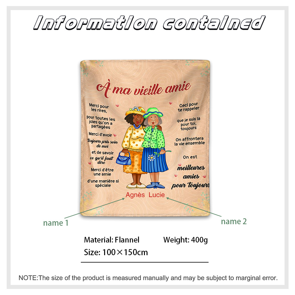 À ma Vieille Amie - Plaid Personnalisé avec 2 Prénoms Couverture en Flanelle | Jessemade