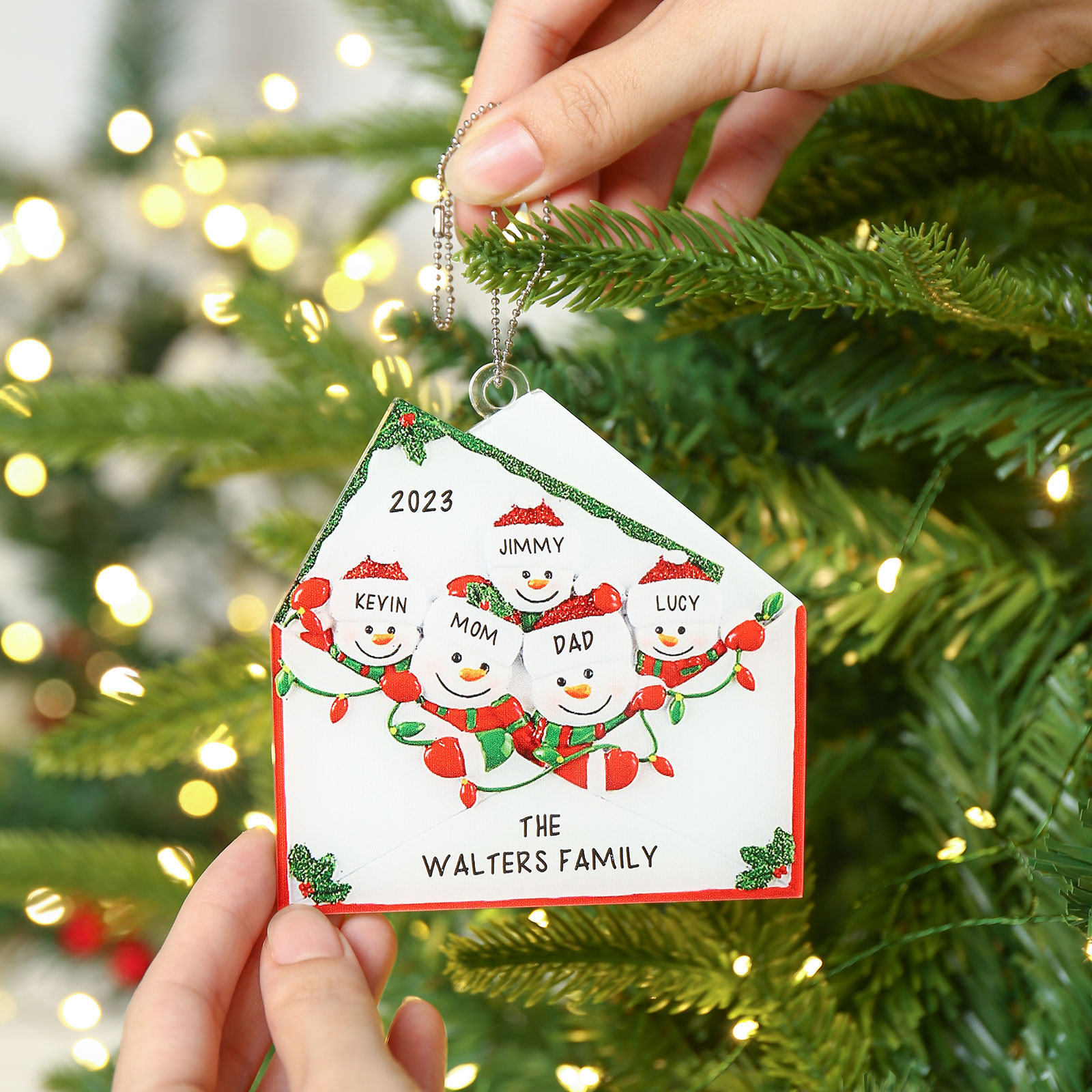 2-6 Noms Ornements de Noël Acrylique Personnalisés avec Texte et Année Bonhomme de neige