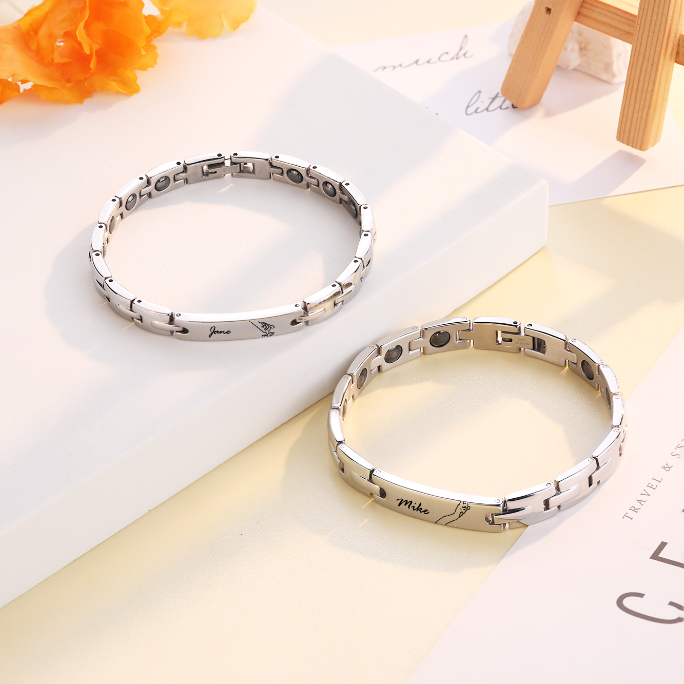 Bracelet couple 2PCS la main dans la main avec 2 Prénoms Personnalisés Bracelet en Commun | Jessemade