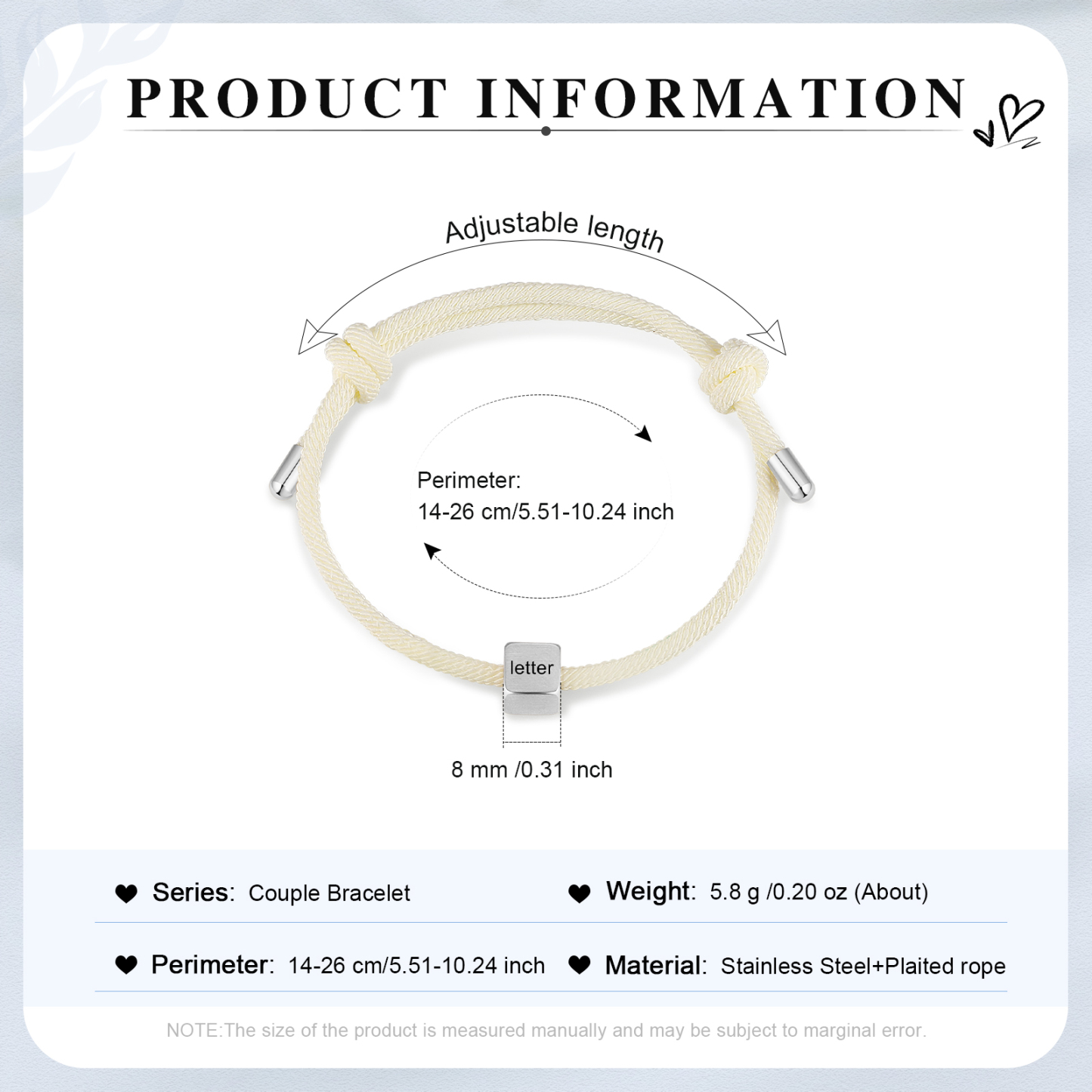 Bracelet Initiale 1 Lettre Personnalisée pour Couple｜Jessemade