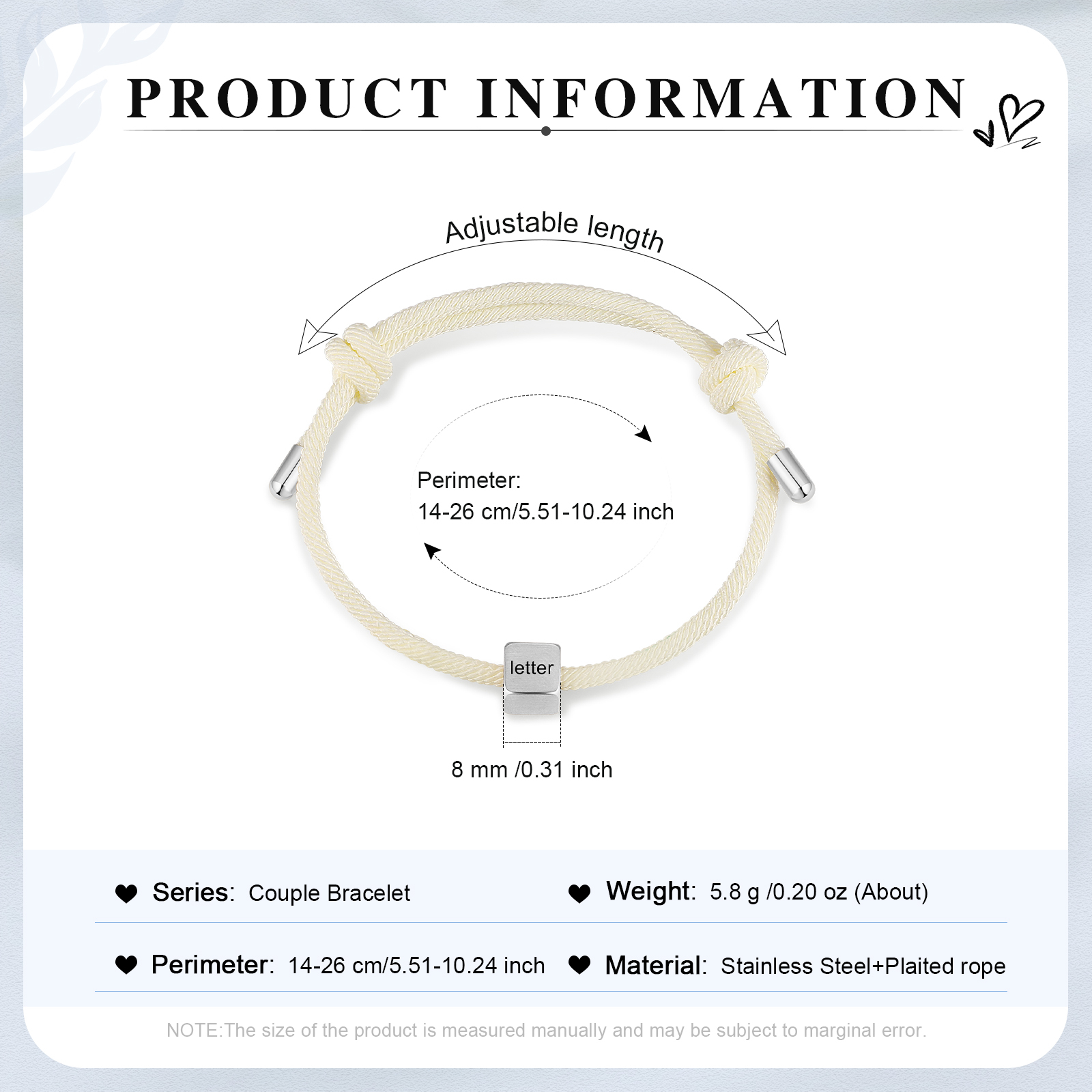 Bracelet Initiale 1 Lettre Personnalisée pour Couple｜Jessemade