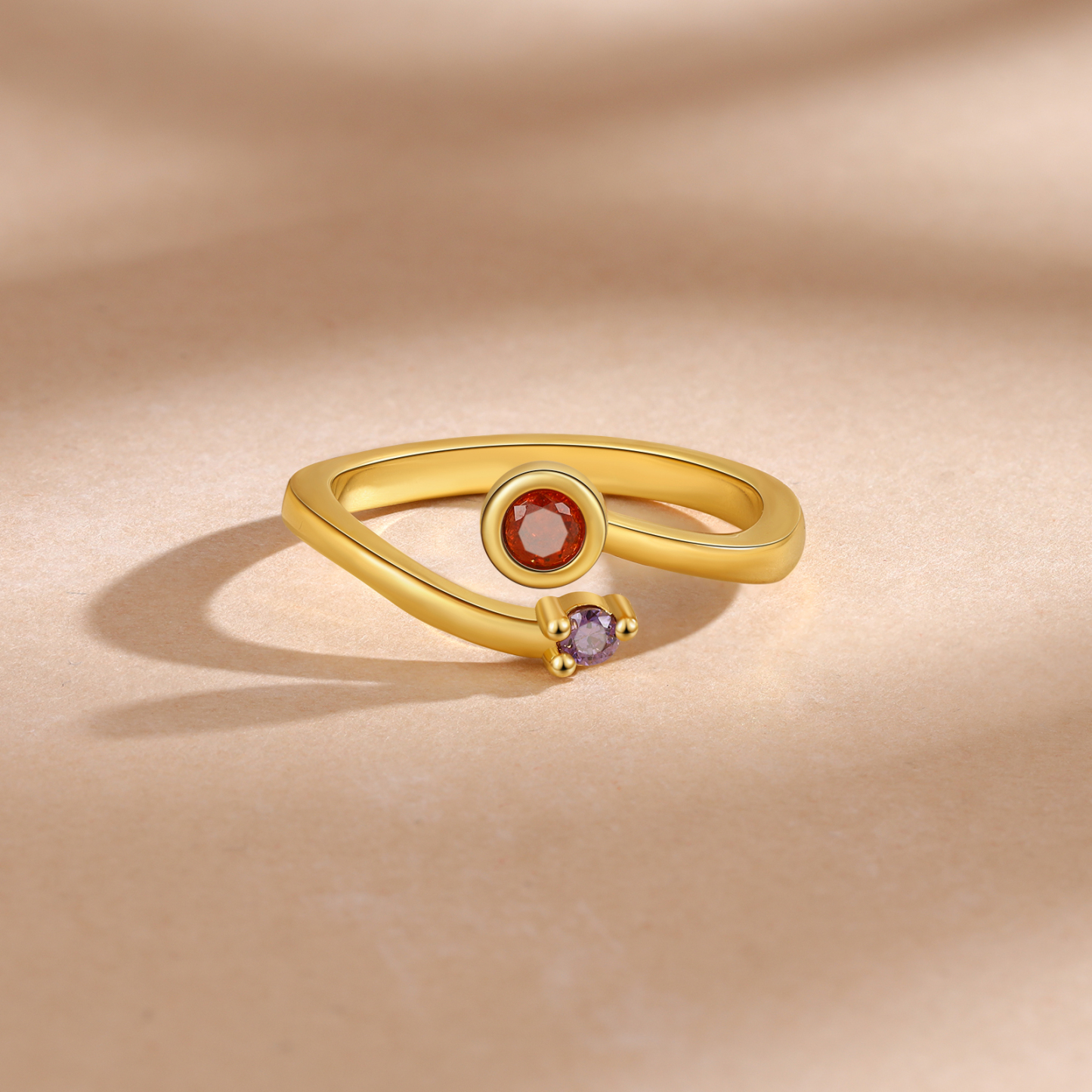 Bague Ouverte 2 Pierres de naissance Personnalisées pour Femmes