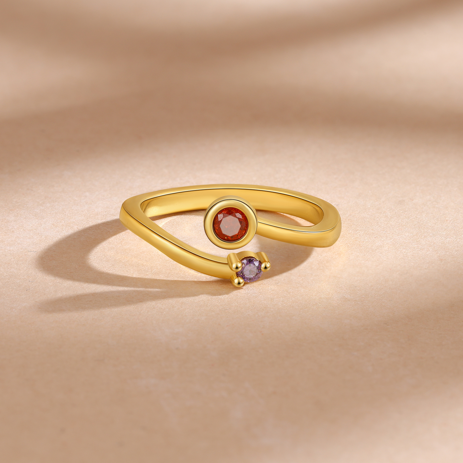 Bague Ouverte 2 Pierres de naissance Personnalisées pour Femmes