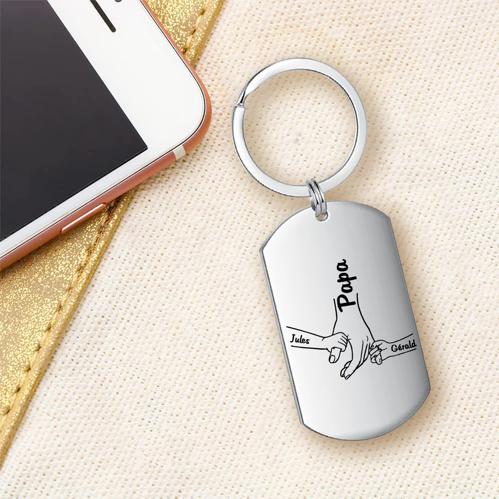 À mon Papa - 1-5 Noms Porte-Clés la main dans la main Personnalisés