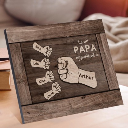 À Mon Papa/Papy-Cadre Imprimé en Bois Poings 5 Prénoms Personnalisés avec Texte
