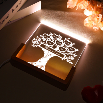 À Maman/Mamie - Lampe de chevet LED Arbre de Vie 7 Prénoms Personnalisés avec Texte pour Famille
