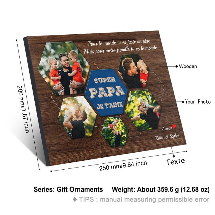SUPER PAPA - Cadre en bois personnalisé texte avec 5 photo