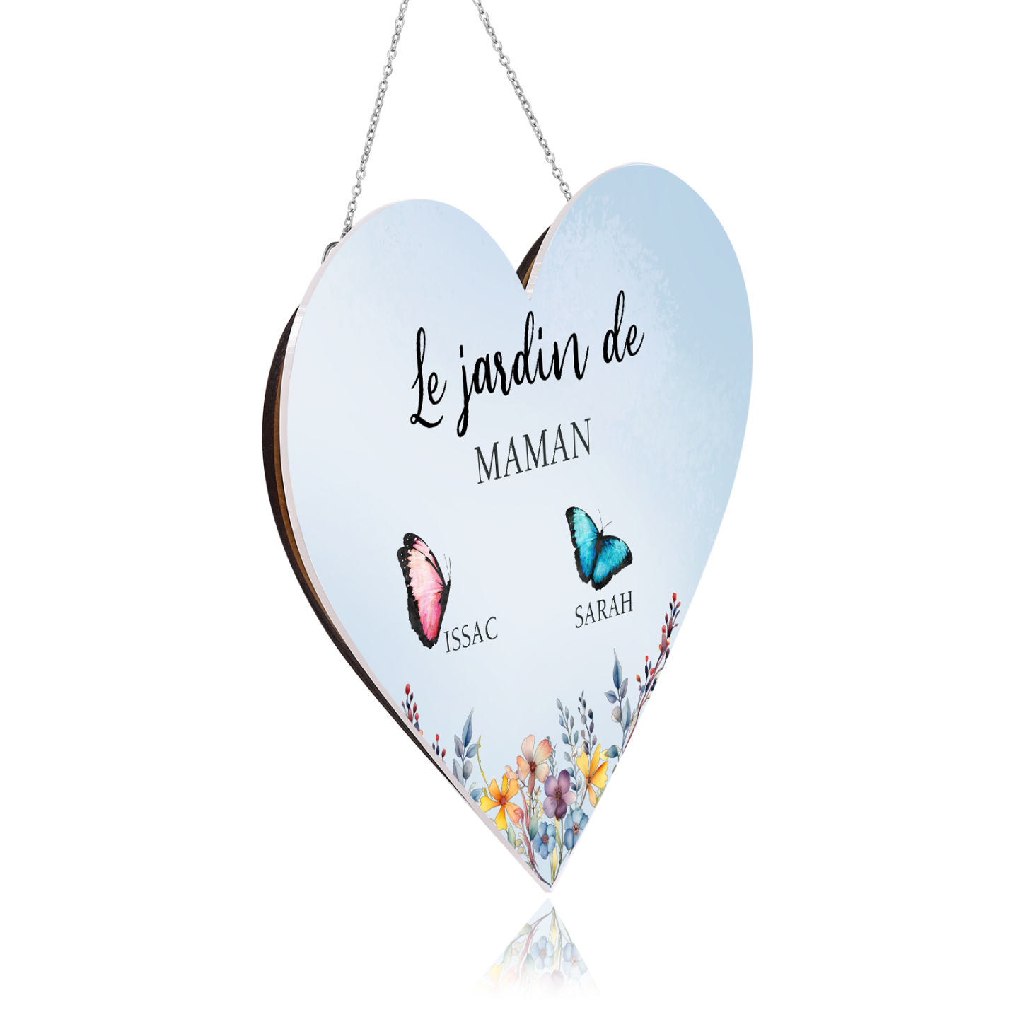 À Maman/Mamie - Veilleuse Cœur Décoration Fleur et Papillon 2 Prénoms Personnalisés avec 1 Texte