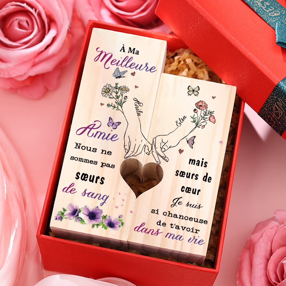 À Meilleure Amie - Bougeoir en Bois 2 Prénoms Personnalisés sans bougie