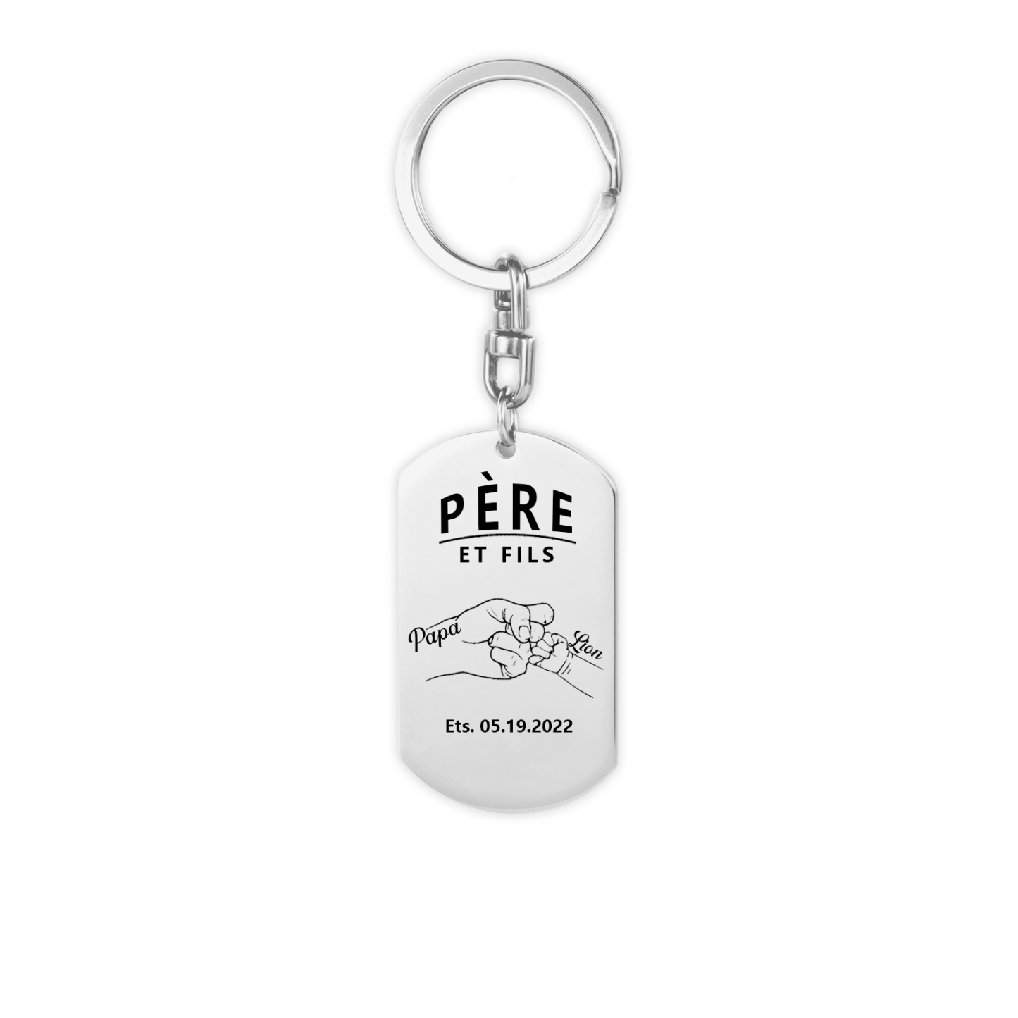 À Papa - Porte-clés gravé Poings 2 Prénoms Personnalisés avec Photo et Date | Jessemade