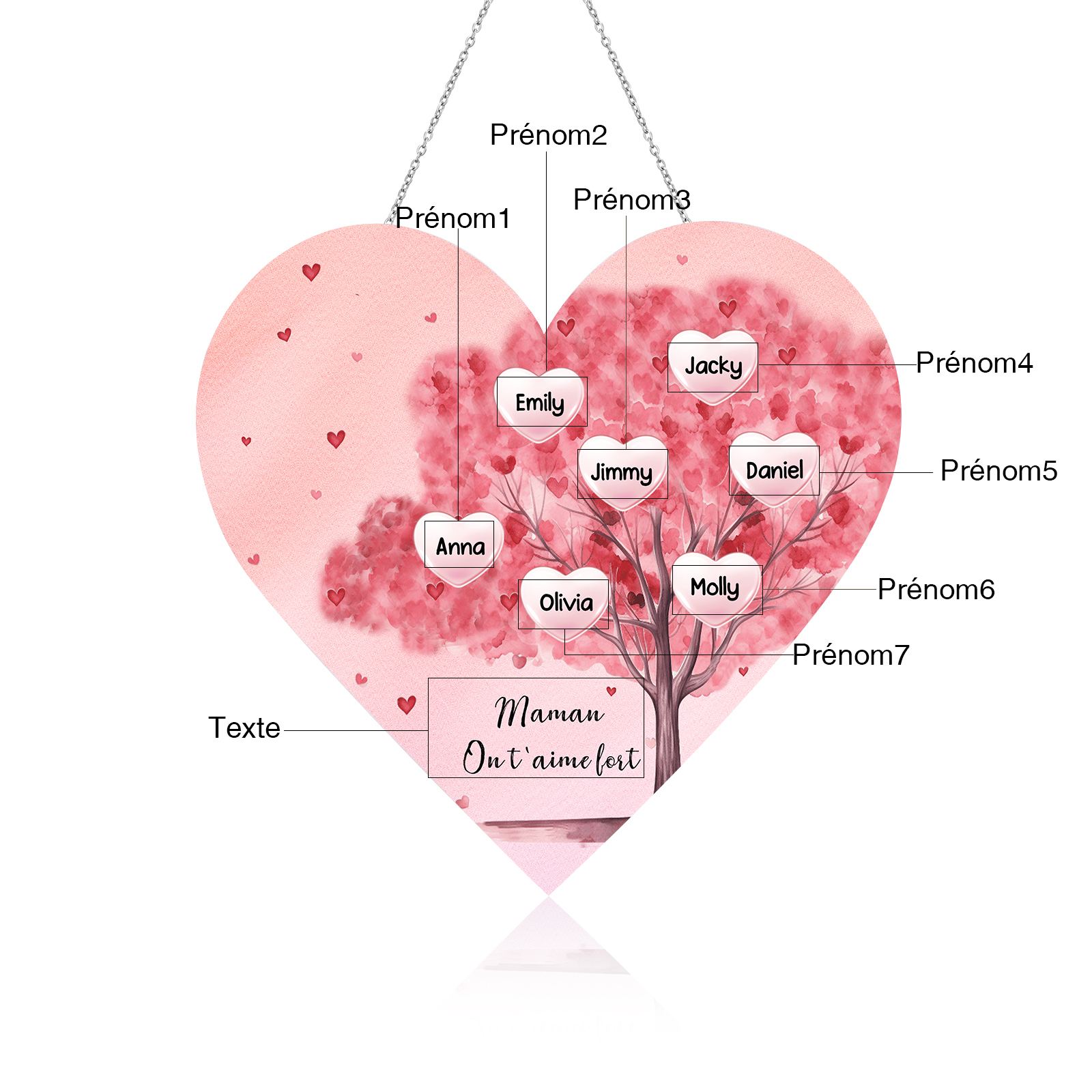 À Maman/Mamie - Veilleuse Cœur Arbre Décoration 7 Prénoms Personnalisés avec 1 Texte