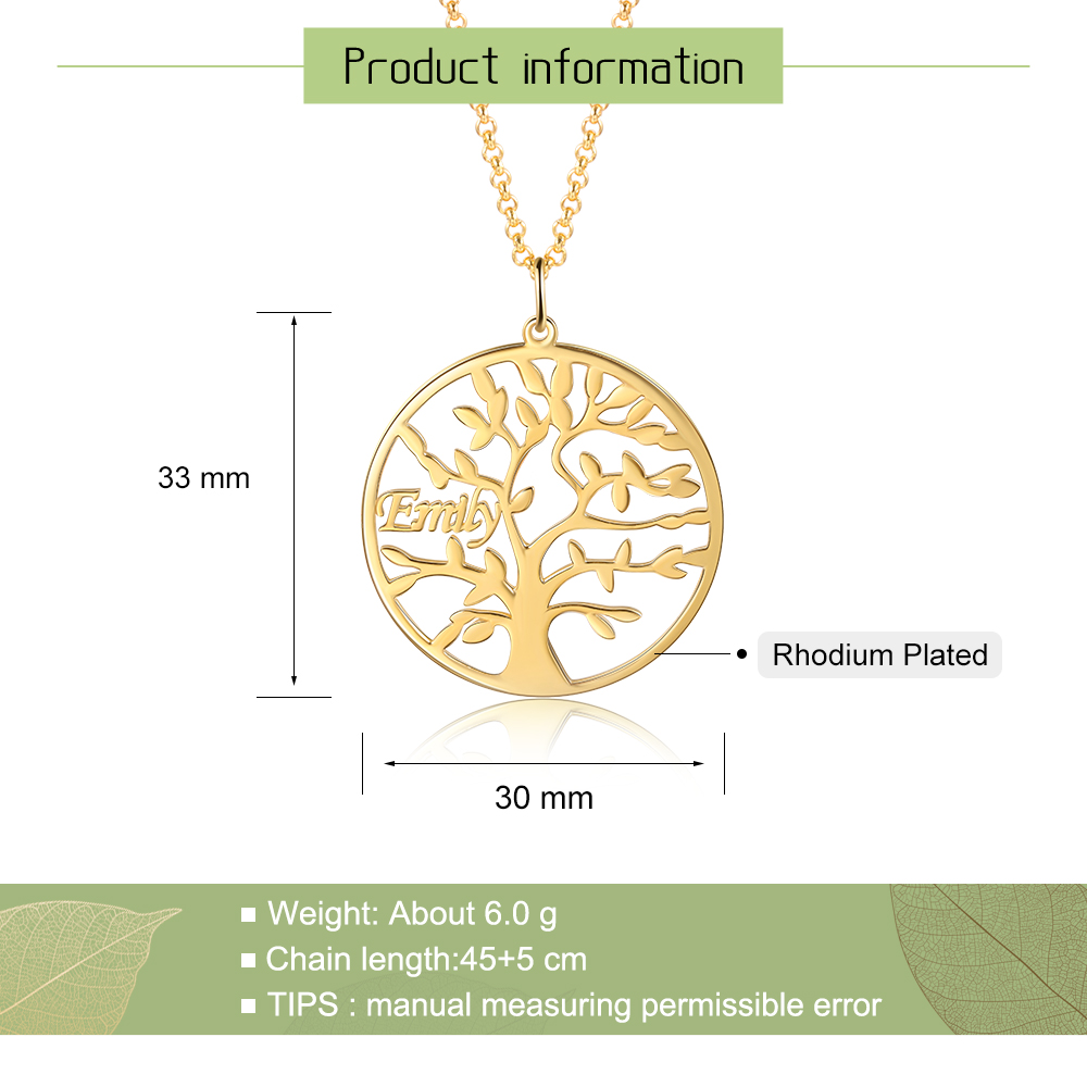 Collier Argent Arbre de vie Arbre généalogique 1 prenom