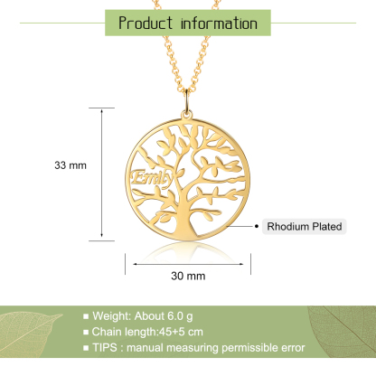 Collier Argent Arbre de vie Arbre généalogique 1 prenom