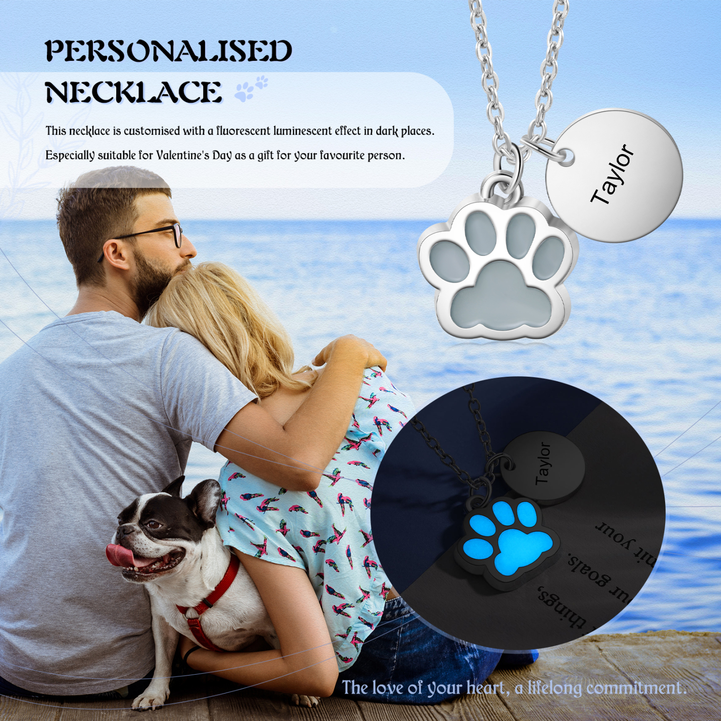 Collier Fluorescent Patte 1 Prénom Personnalisé