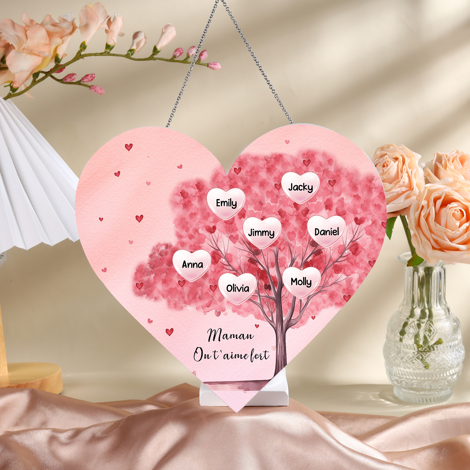 À Maman/Mamie - Veilleuse Cœur Arbre Décoration 7 Prénoms Personnalisés avec 1 Texte