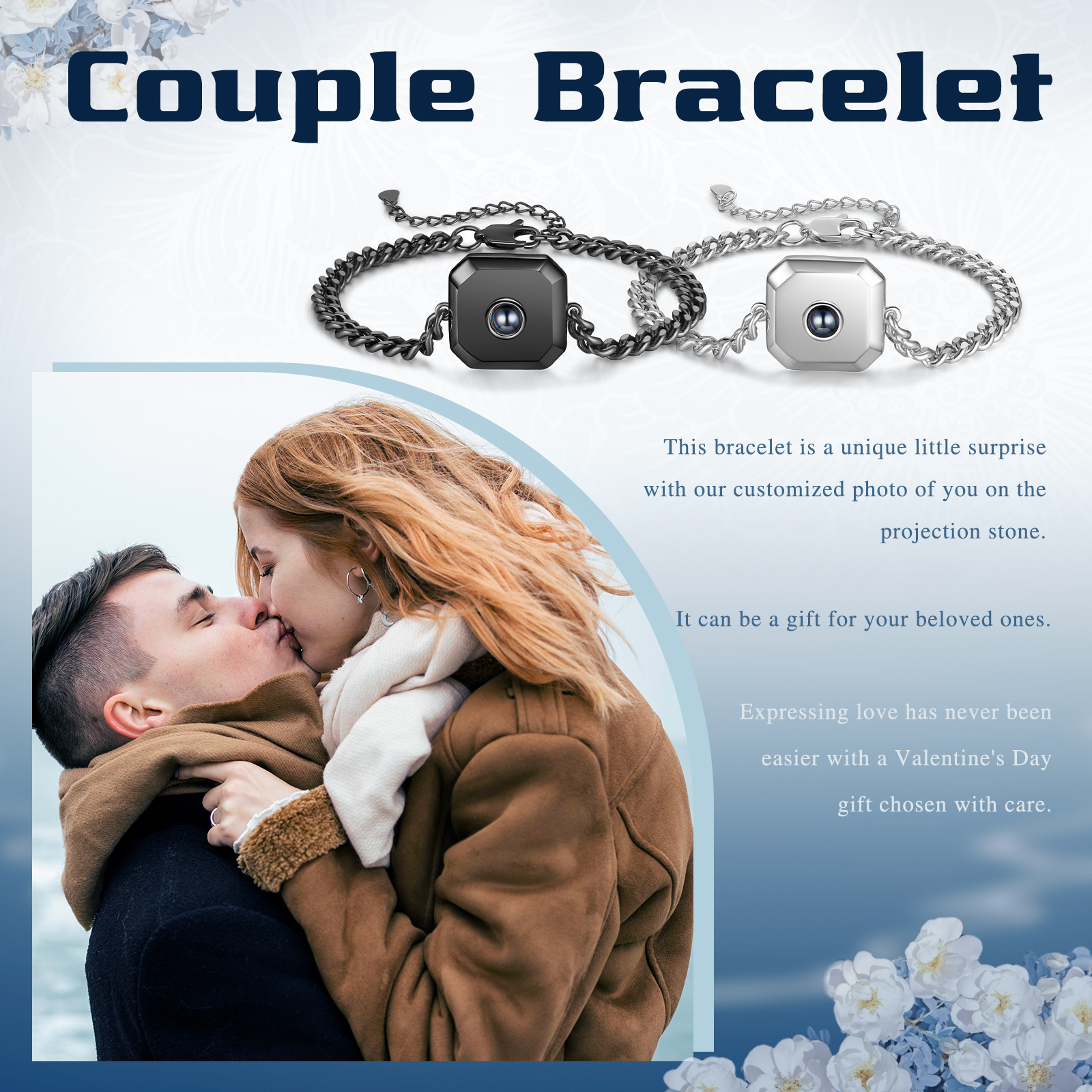 2PCS Bracelets Carrés Bracelet Photo Projection Noir et Blanc pour Couple｜ Jessemade