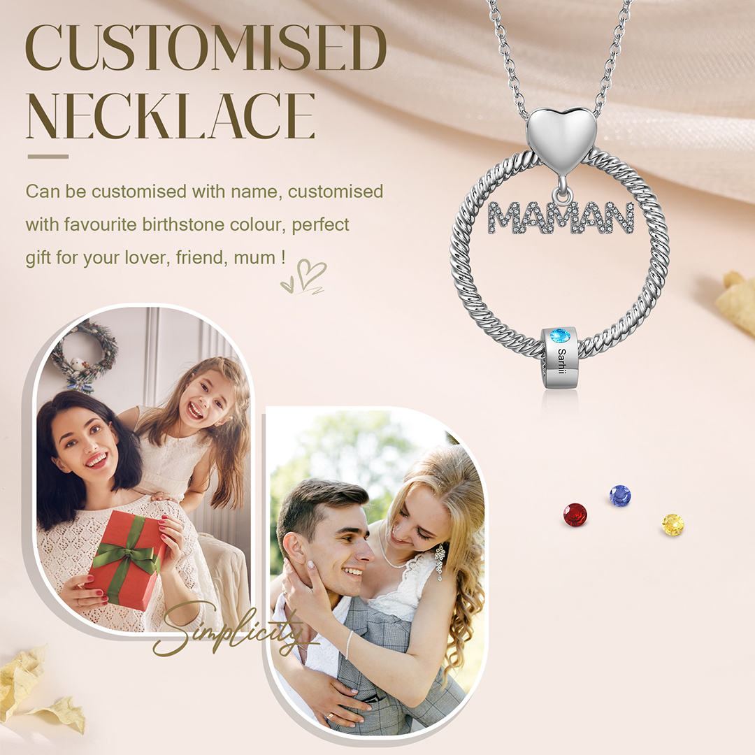 À ma Maman - Collier Pendentif 1 Prénom Personnalisé avec Pierre de naissance