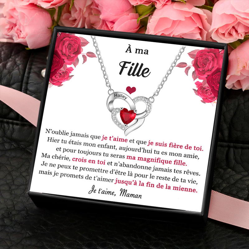 Jessemade FR À ma Fille - Collier Prénom Personnalisé Pendentif Cœur avec Pierre de Naissance
