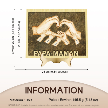 Décoration en bois la Main dans la Main 5 Prénoms Personnalisés Ornement pour Famille