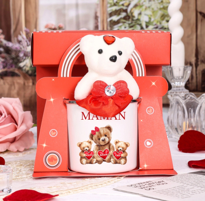 À Maman/Mamie - Tasse émaillée Ours 2 Prénoms Personnalisés