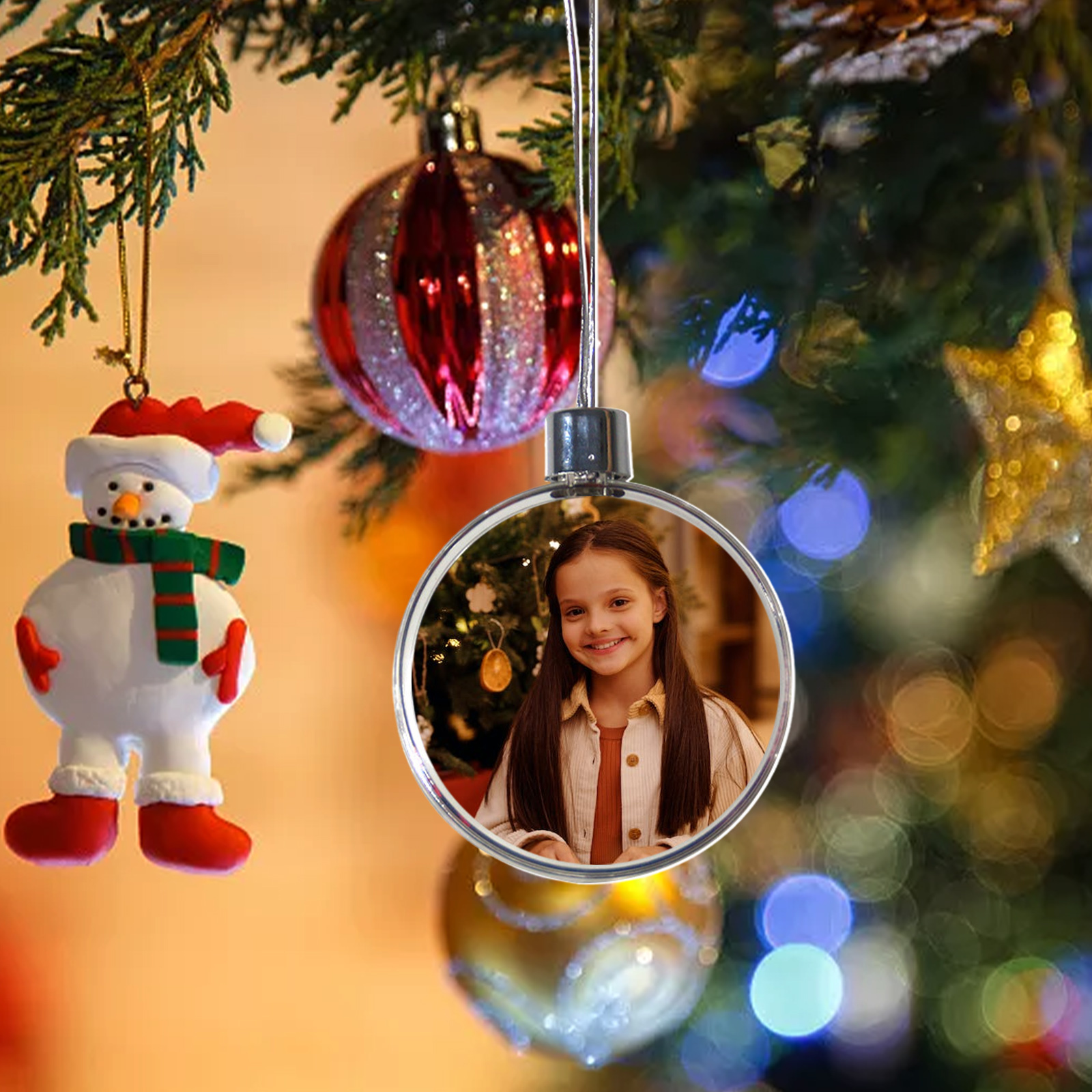 Décoration Sapin Noël Boule avec 1 Photo Personnalisés pour Famille boule de noël | Jessemade