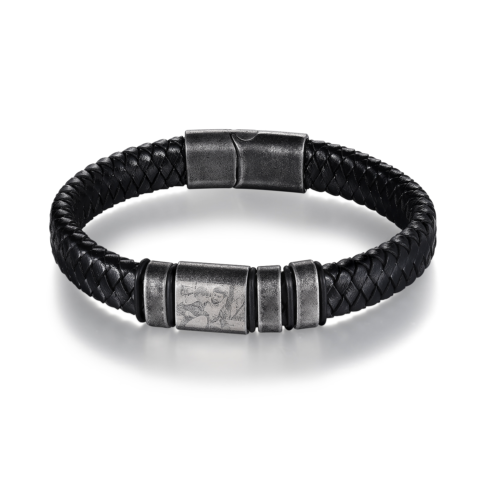 Bracelet Photo Personnalisé avec 3 Prénoms gravés pour Homme｜Jessemade