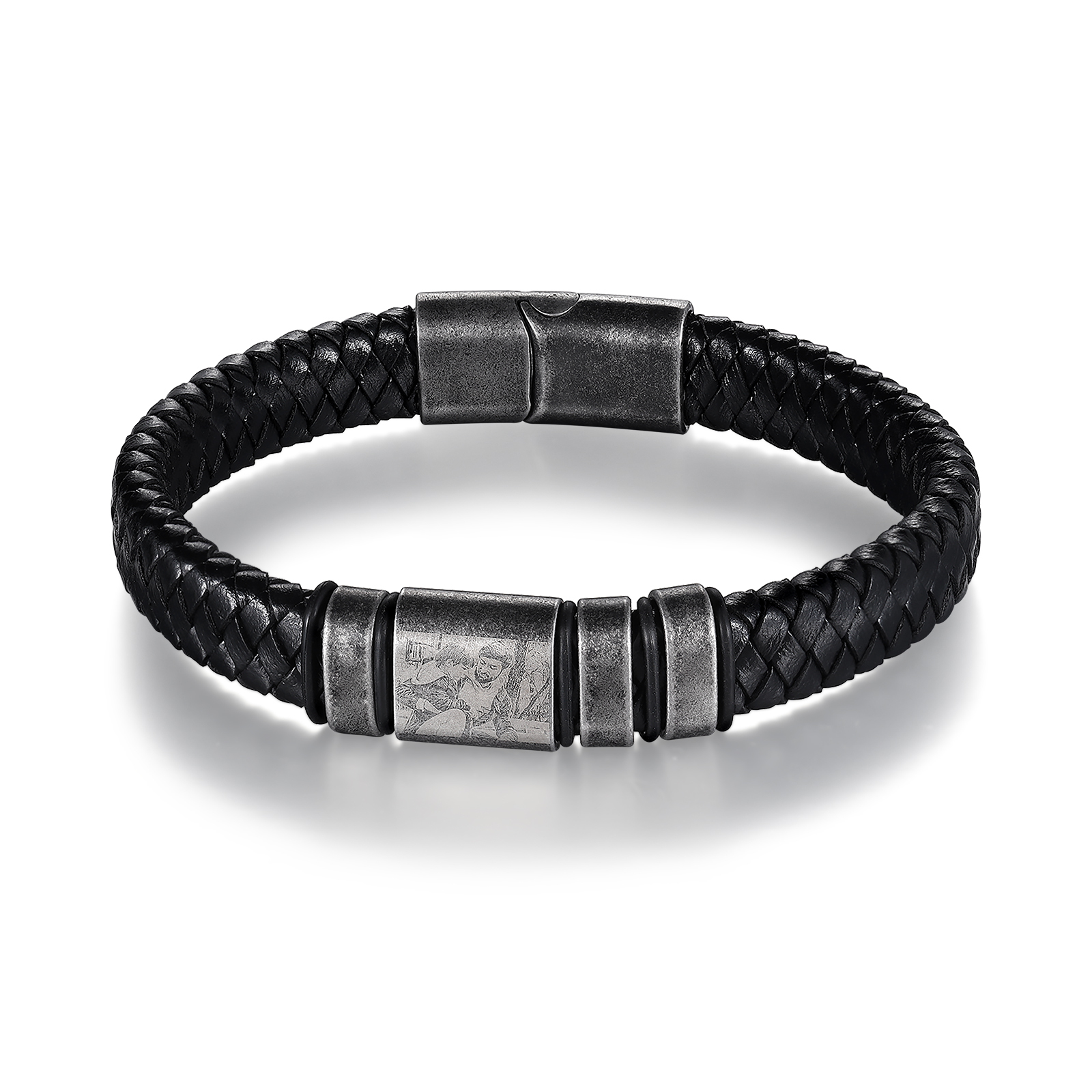 Bracelet Photo Personnalisé avec 3 Prénoms gravés pour Homme｜Jessemade