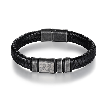 Bracelet Photo Personnalisé avec 3 Prénoms gravés pour Homme｜Jessemade