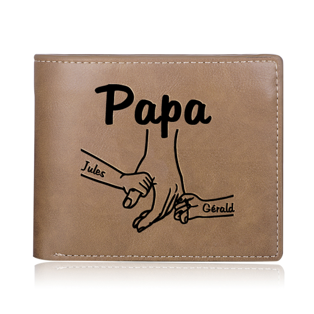 Jessemade FR À mon Papa-Portefeuille La Main Dans La Main 2 Prénoms Personnalisée Classique Homme Porte-Monnaie Carte