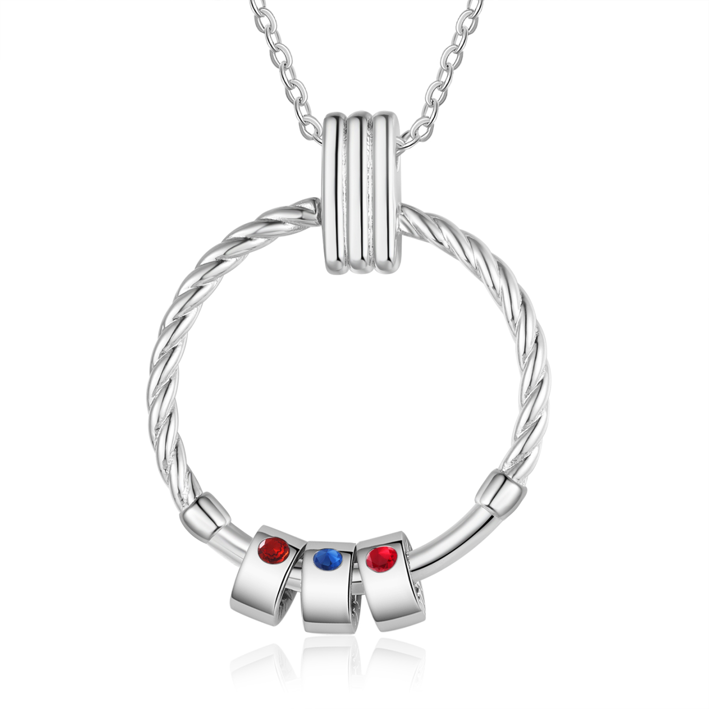 Collier Pendentif 3 Prénoms et Perles Personnalisés avec Pierres de Naissance Collier Femmes