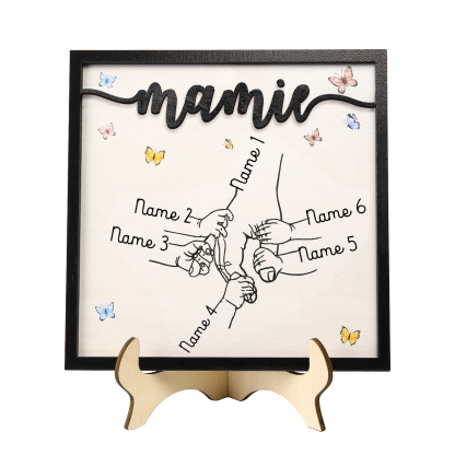 À ma Mamie - Décoration en bois la Main dans la Main 6 Prénoms Personnalisés Ornement Famille