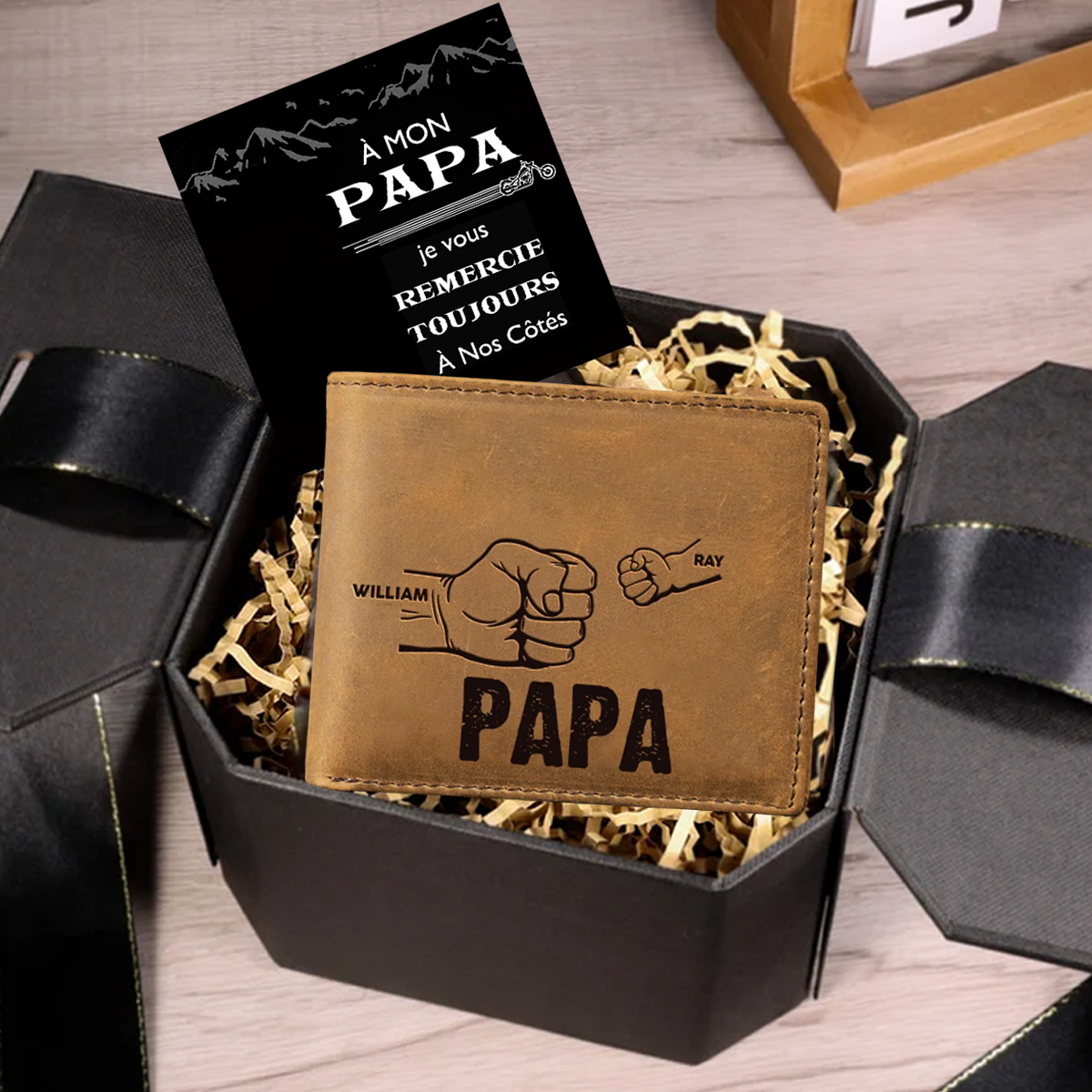 À mon Papa - Portefeuille Poings 2 Prénoms Personnalisés Classique Homme