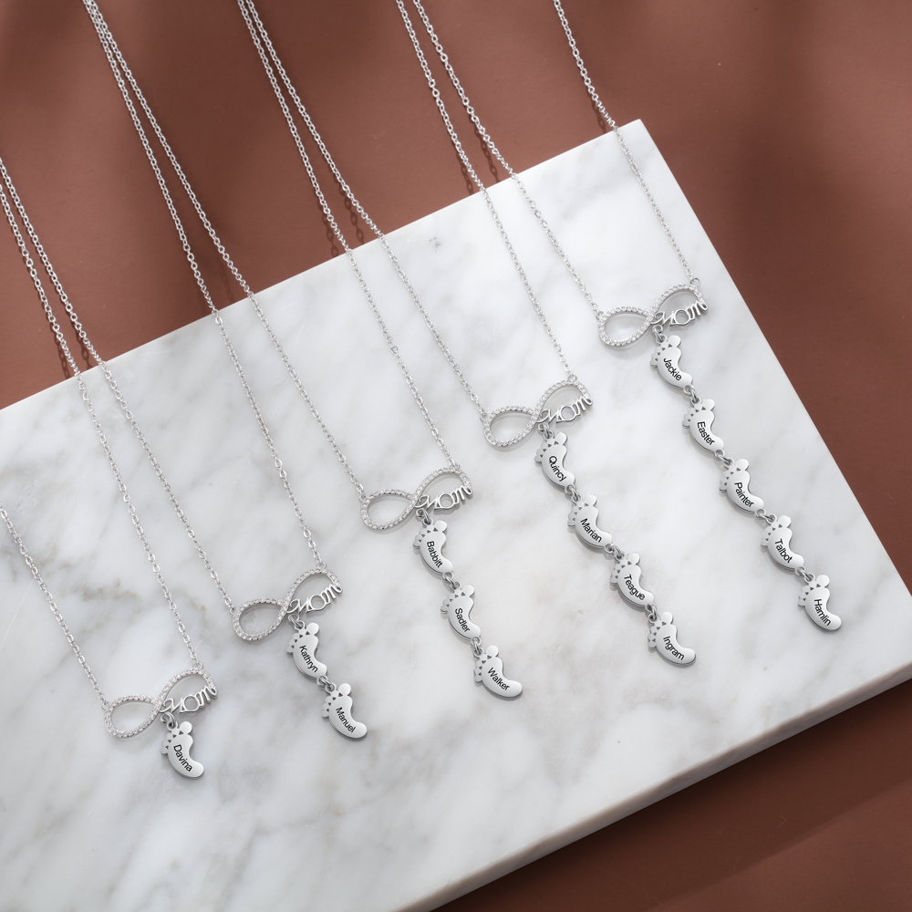 Collier Pieds Bébé 3 Prénoms Personnalisés Collier Infini pour Maman