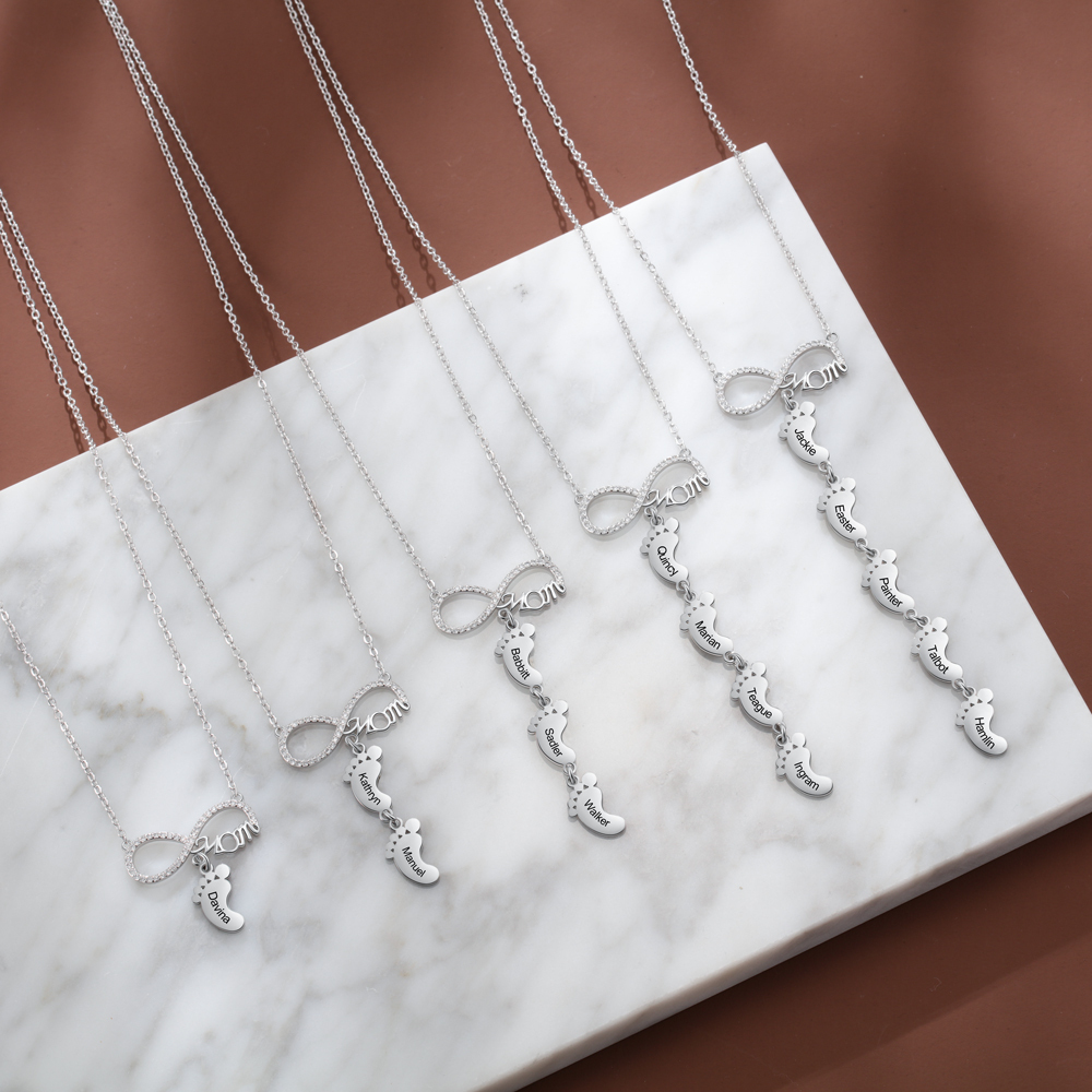 Collier Pieds Bébé 3 Prénoms Personnalisés Collier Infini pour Maman